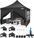 COBIZI Canopy 10x10 Pop Up Canopy Tent with 4 Sidewalls, Commercial Party Tent Ez Waterproof Outdoor Instant Gazebo UV 50+ Event Shelter, Garden Tents for Parties Camping with Sandbags, Black