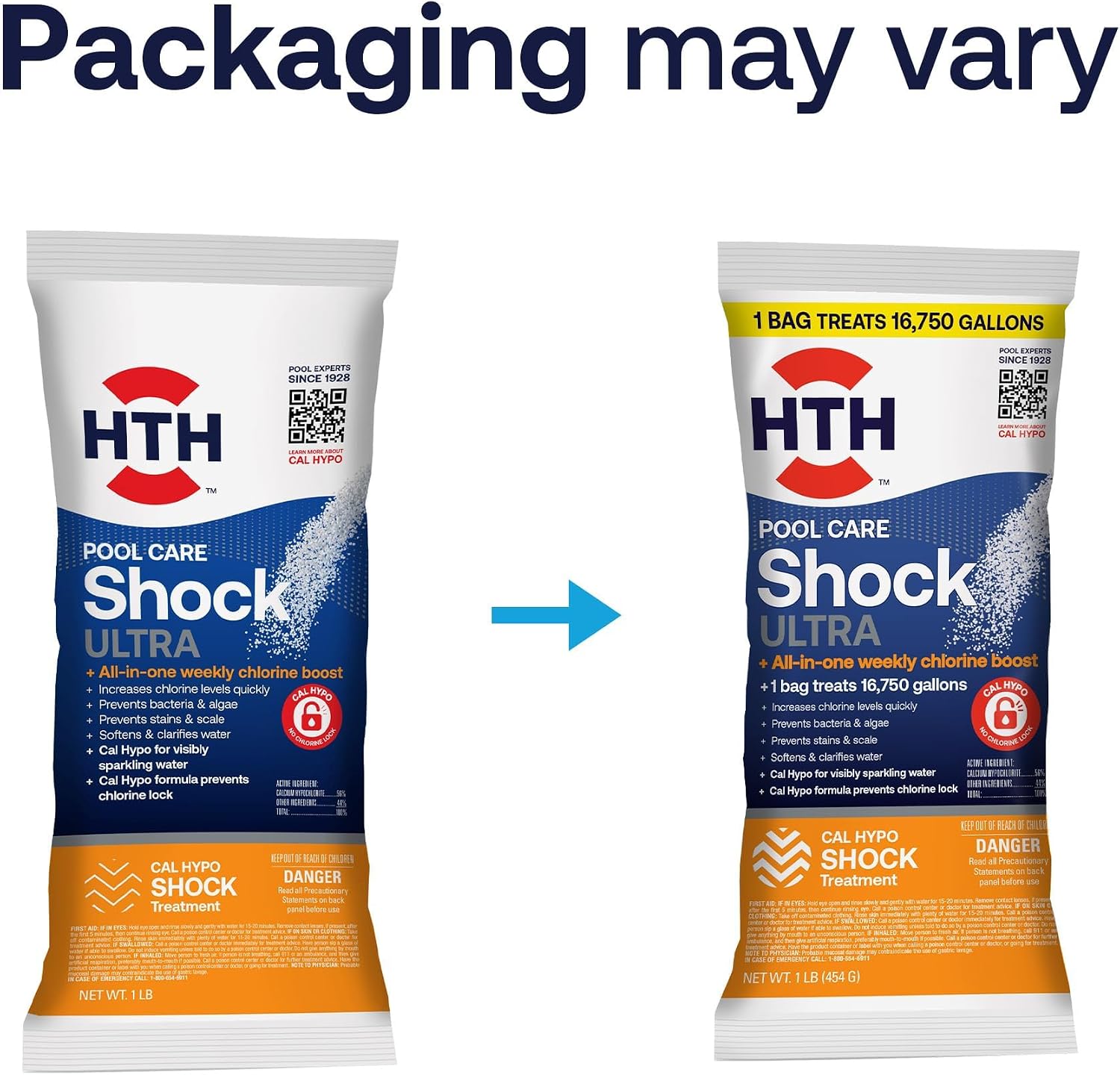 HTH 52047 Swimming Pool Care Salt Shock, Stabilized Chlorinator, 1 dose Treats 10000 gallons, 5x12oz Packets (Pack of 6)