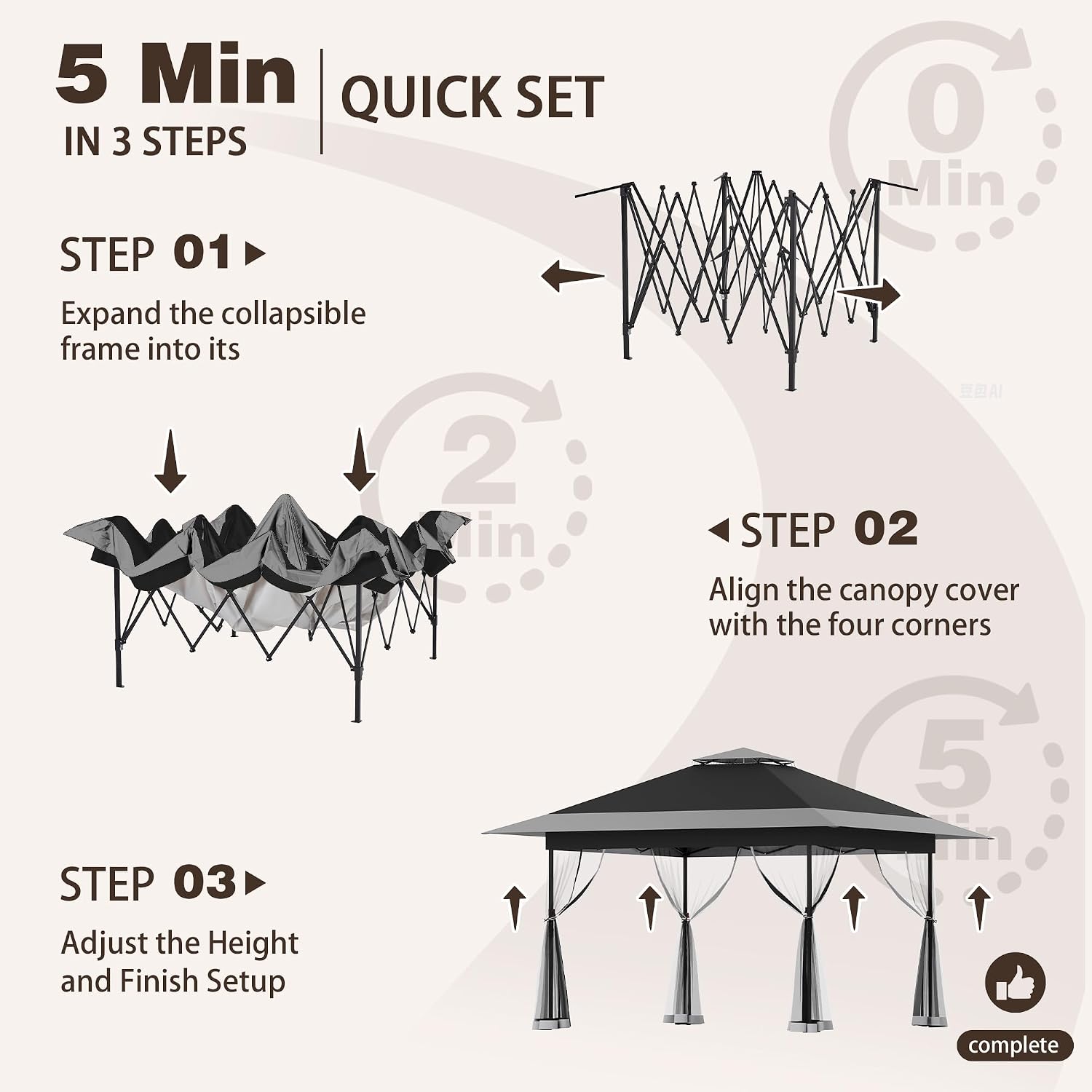 Bezseller 13x13 Pop Up Gazebo with Mosquito Netting – Easy 1-Person Setup, Water-Resistant Backyard Canopy for Family Patio & Garden Use, Black