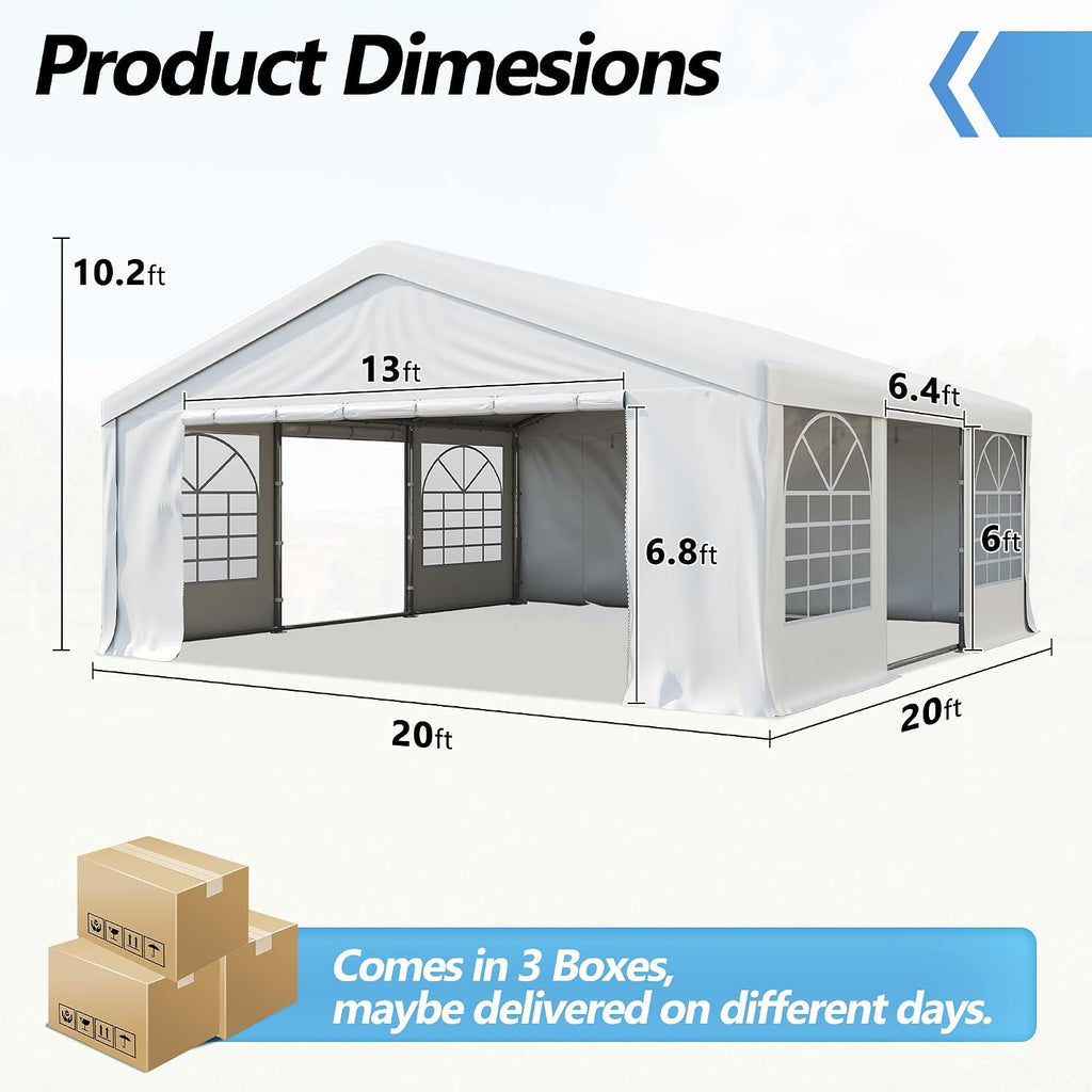 20'x20' Party Tent Heavy Duty, Large Wedding Event Tent with Removable Sidewalls & 4 Sand Bags,Event Canopy Shelter for Parties, Carpas para Fiestas