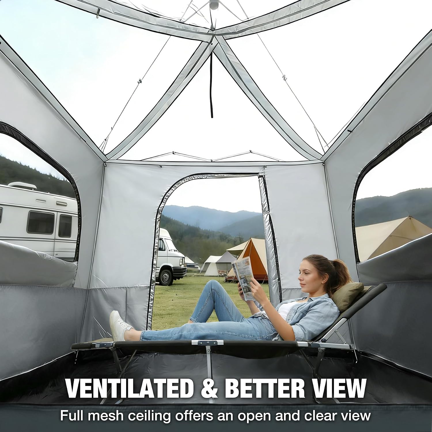 REDCAMP Canopy Camping Tent for Pop Up Canopy Tent, Inner Tent Converts Straight Leg 10'x10' or 10'x20' Canopy into Camping Tent, Fits 4-6 Person(Frame/Shelter NOT Included)