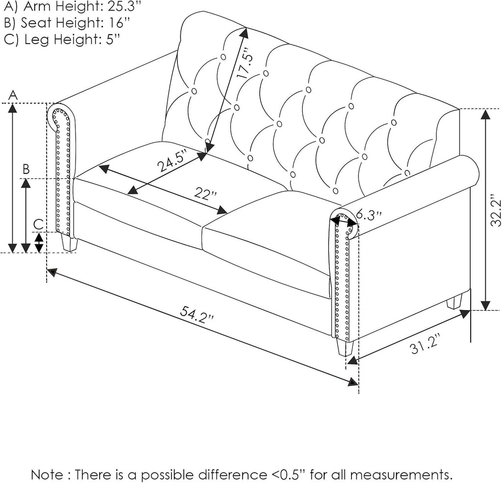 Furinno Bastia Vintage Modern Chesterfield Button Tufted Loveseat/Sofa Couch for Living Room, Navy Velvet