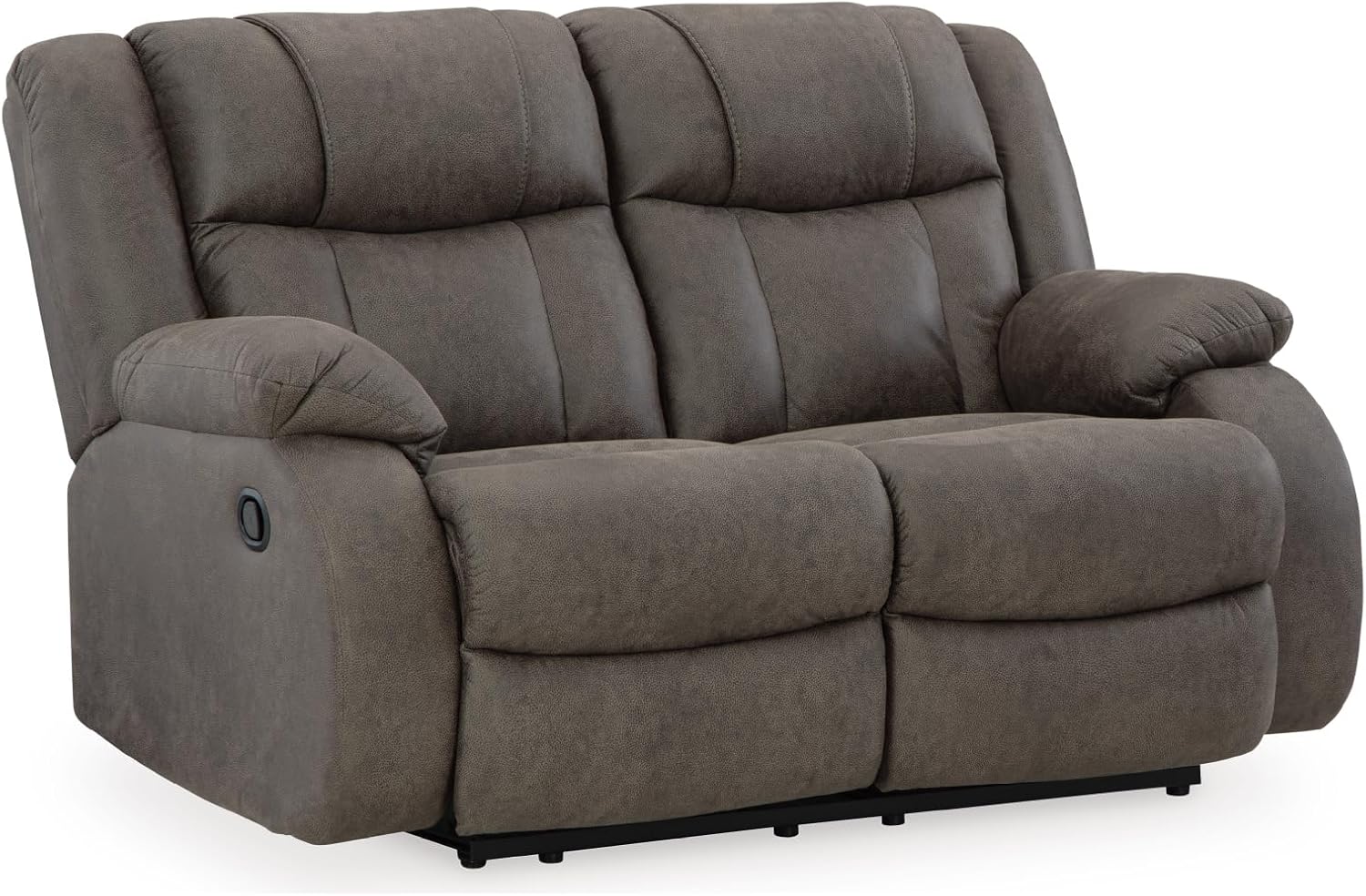 Signature Design by Ashley First Base Contemporary Faux Leather Manual Reclining Loveseat, Gray