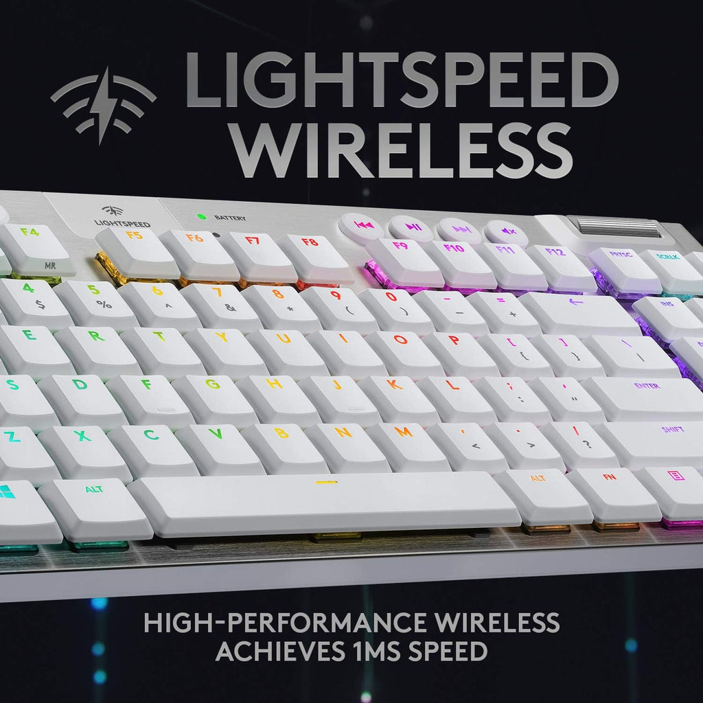 Logitech G815 LIGHTSYNC RGB Mechanical Gaming Keyboard with Low Profile GL Tactile Key Switch, 5 programmable G-Keys,USB Passthrough, Dedicated Media Control, Black and White colorways (Renewed)