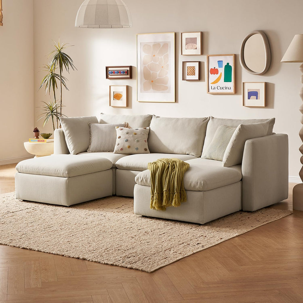 mopio Oversized Modular Sectional Sofa with Fully Removable Covers and Storage, Convertible U, L-Shaped and Sleeper Sectional, Modern Couches with Ottoman Chaise (Oat Fabric, 5 Seats, U)