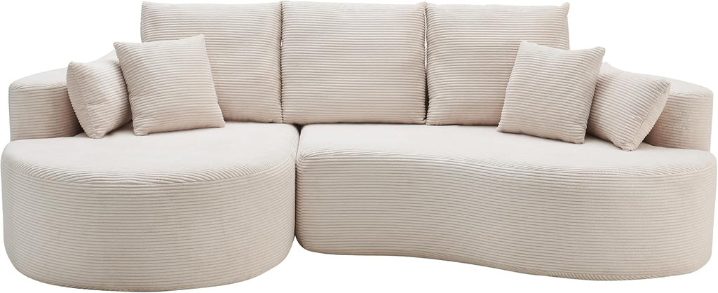 Christopher Knight Home Carden 106' Curved Modular Sectional Sofa, Comfy Sofa Couch with Chaise Lounge, Modern Cloud Couch with Deep Seat, Fabric Upholstered Set for Living Room Bedroom, Whitecap
