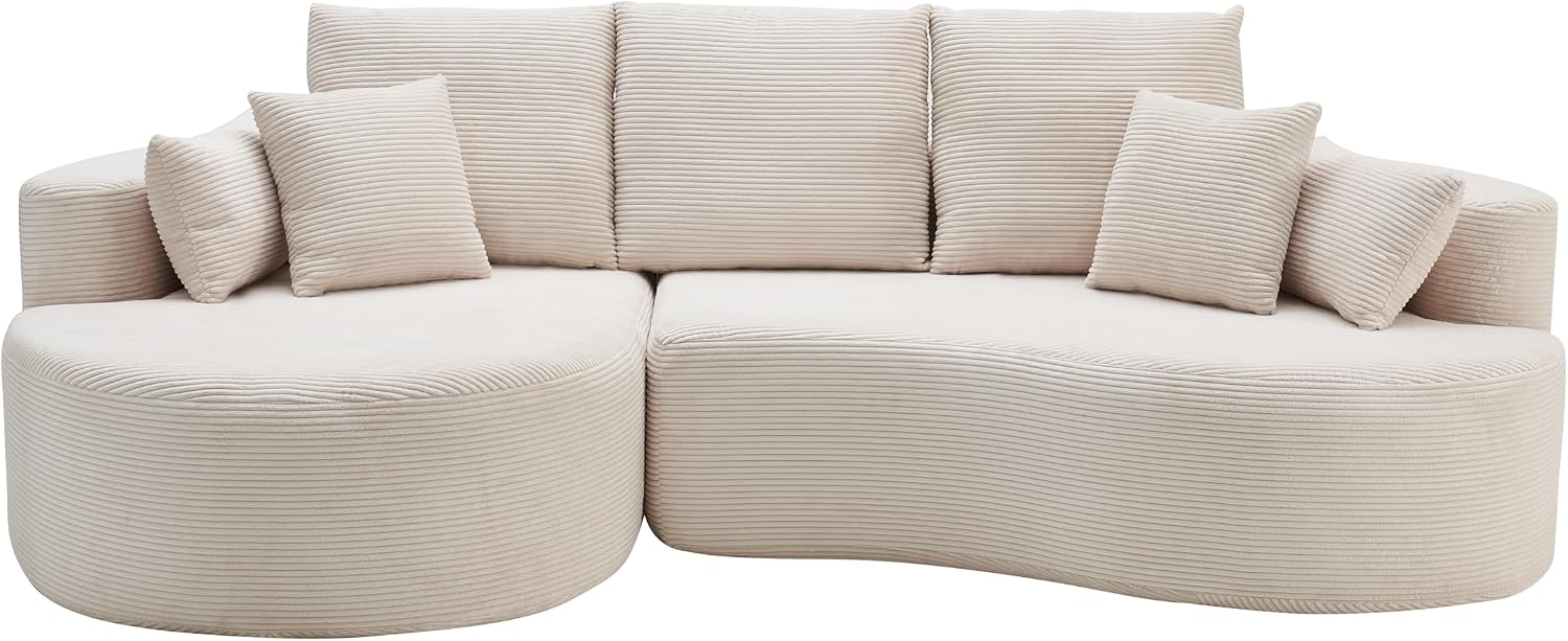 Christopher Knight Home Carden 106' Curved Modular Sectional Sofa, Comfy Sofa Couch with Chaise Lounge, Modern Cloud Couch with Deep Seat, Fabric Upholstered Set for Living Room Bedroom, Whitecap