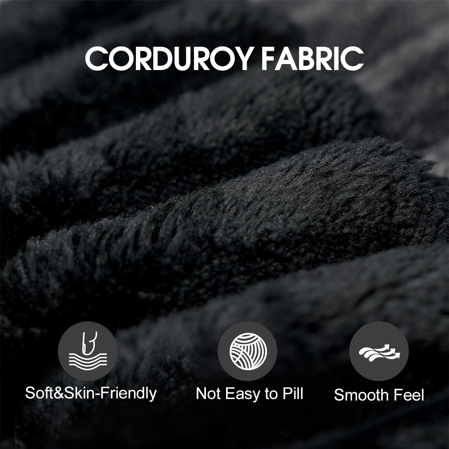 107.5' Comfy U-Shaped Sectional Modern Boneless Corduroy Couch with Chaise ‌and Ottoman‌ - No Assembly Required! Deep-Seat, Upholstered Modular Cloud Sofa for Living Room, Plush Corduroy Fabric(Black)
