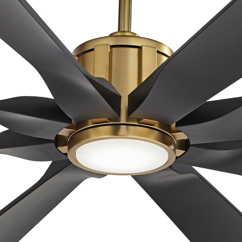 Possini Euro Design 60' Defender Modern Outdoor Ceiling Fan with LED Light Remote Control Soft Brass Matte Black Damp Rated for Patio Exterior House Home Porch Gazebo Garage Barn
