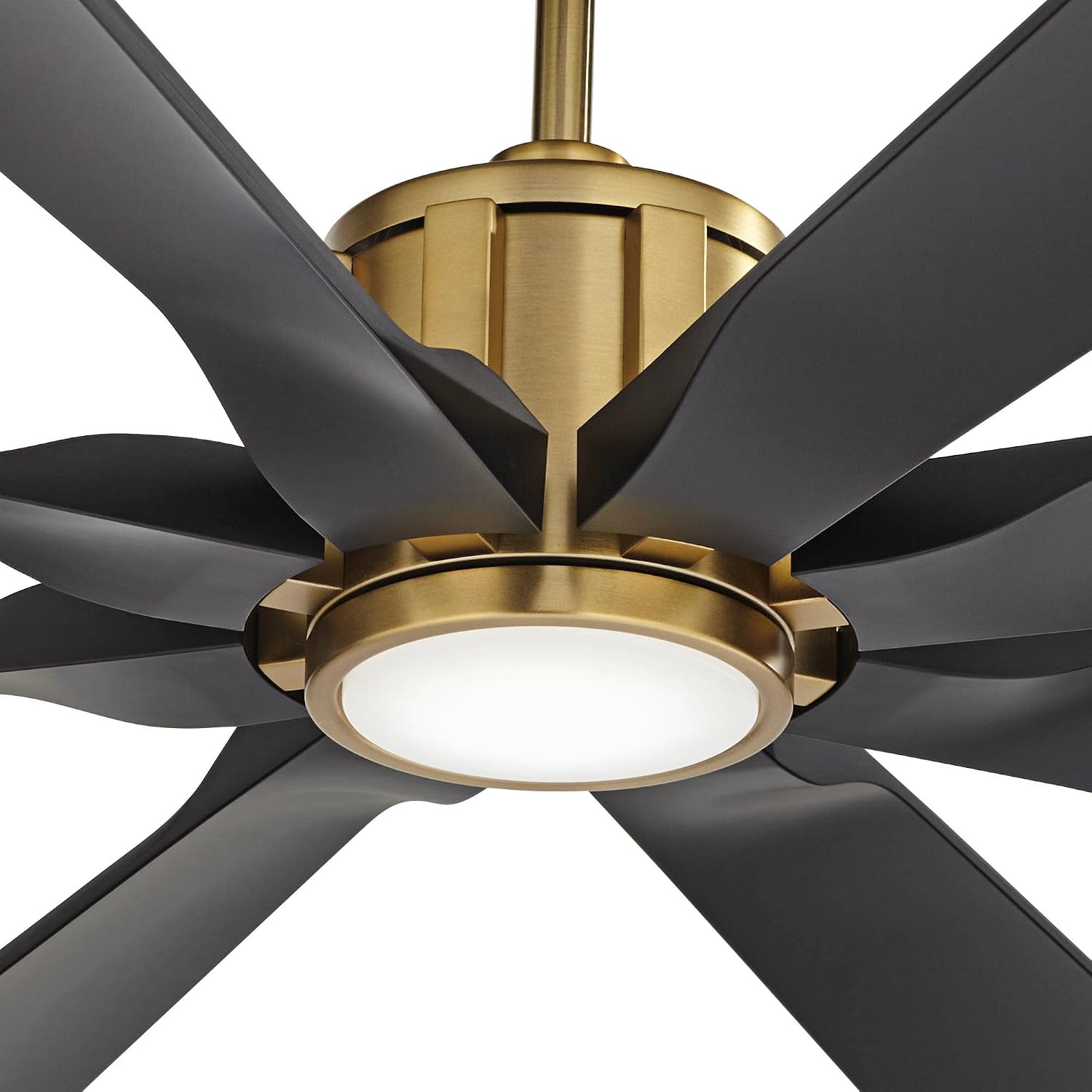 Possini Euro Design 60' Defender Modern Outdoor Ceiling Fan with LED Light Remote Control Soft Brass Matte Black Damp Rated for Patio Exterior House Home Porch Gazebo Garage Barn