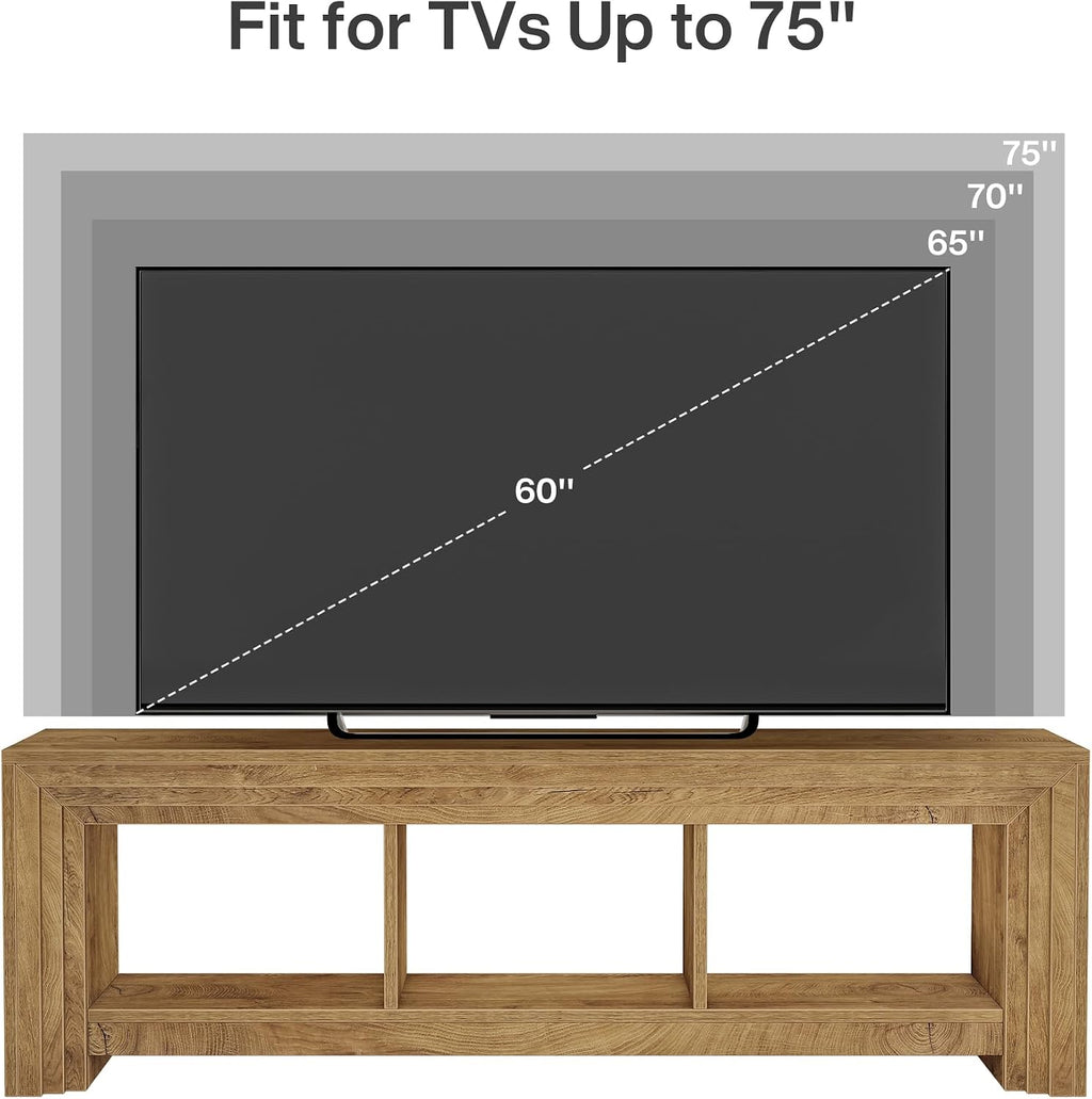 Tribesigns 63' TV Stand for TVs Up to 75 Inches, Farmhouse Entertainment Center with Open Storage, Media Console for Living Room, Oak