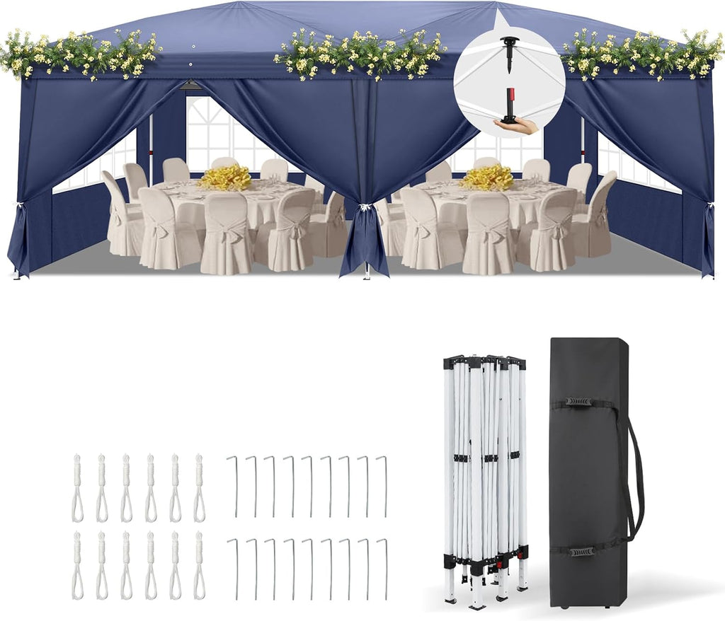 Outvita Canopy Tent Pop Up 10x20 ft, One Push Setup Instant Outdoor Sun Shelter with 6pcs Sidewalls and Carry Bag for Party Wedding Graduation Event Commercial Trade