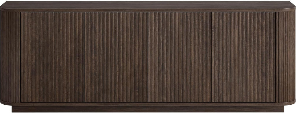 Henn&Hart Fluted TV Stand for TVs up to 75'' with 2 Ribbed Storage Cabinets with an Adjustable Shelf for Living Room, Family Room, or Office, Rich Brown