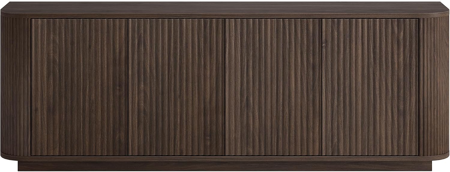 Henn&Hart Fluted TV Stand for TVs up to 75'' with 2 Ribbed Storage Cabinets with an Adjustable Shelf for Living Room, Family Room, or Office, Rich Brown