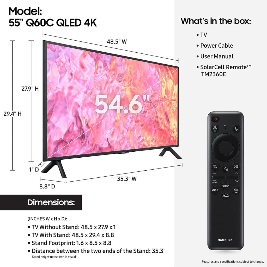 SAMSUNG 55-Inch Class QLED 4K Q60C Series Quantum HDR, Dual LED, Object Tracking Sound Lite, Q-Symphony, Motion Xcelerator, Gaming Hub, Smart TV with Alexa Built-in (QN55Q60C, 2023 Model)