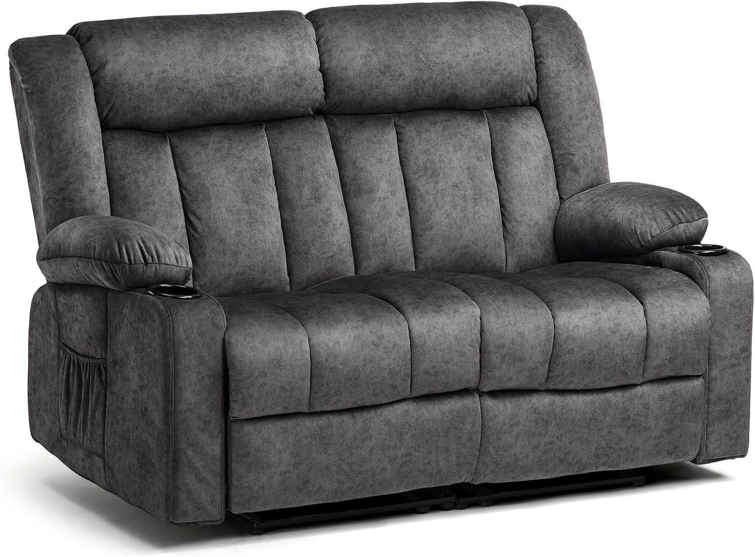 COMHOMA Manual Recliner Couch，Fabric Reclining Sofa Chair with Cup Holders, Upholstered ReclinerChair Set with Side Pockets Suitable for Living Room Furniture (2)