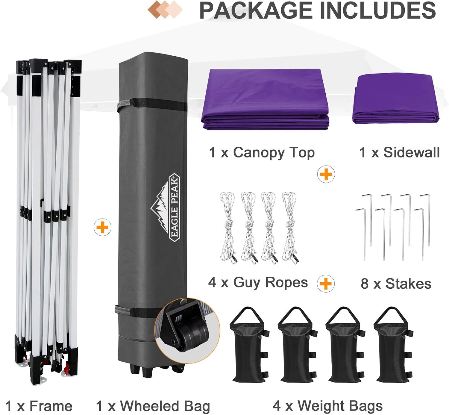 EAGLE PEAK Commercial Canopy 12x12 Pop Up Canopy Tent with 1 Sidewall, Easy Setup Heavy Duty Instant Event Shelter for Vendors & Markets, Outdoor Sun Shade, Purple