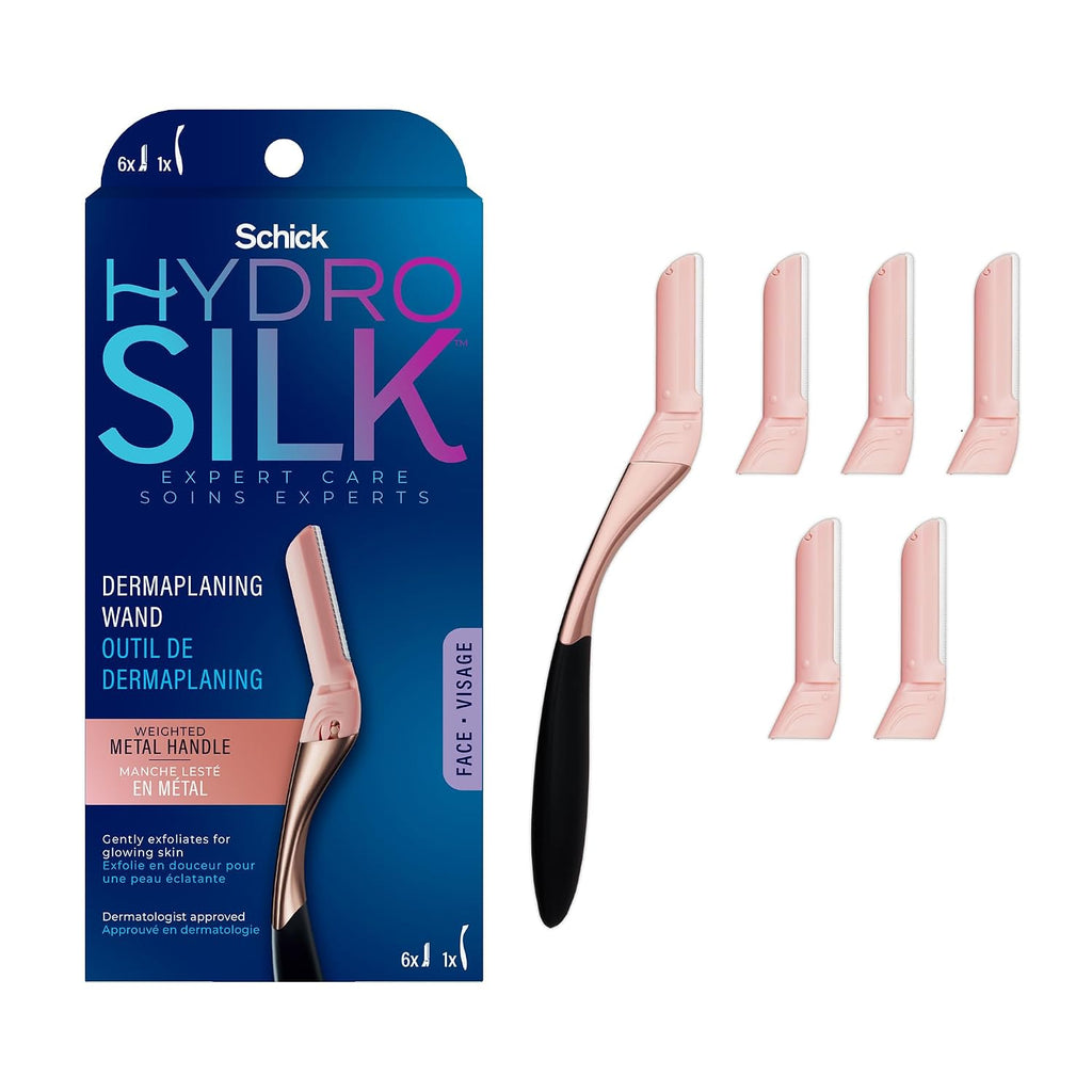 Schick Hydro Silk Dermaplaning Wand,Dermaplaning Tool for Face | Dermaplane Razor for Women Face,Eyebrow Razor,Peach Fuzz Remover,Includes 1 Weighted Metal Handle with 6 Refill Blades,(Pack of 12)