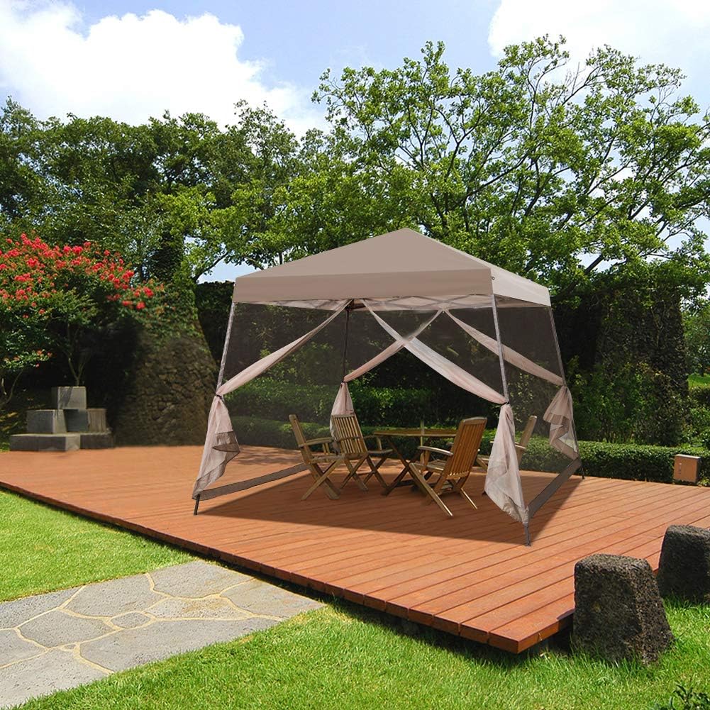 COOS BAY 10x10 Pop Up Canopy Tent with Screen Netting, Slant Leg Canopy with UPF 50+ UV Protection, 64 Sq Ft Shade, One Person Setup with Carry Bag, Beige
