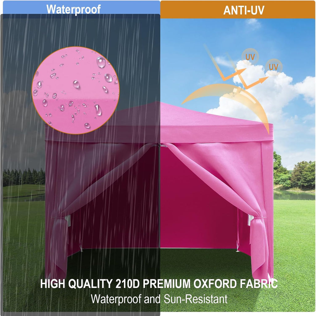 10x10 Pink Pop Up Canopy Tent with 4 Removable Sidewalls Commercial Heavy Duty Canopy All Weather Waterproof Outdoor Canopy Wedding Tents for Parties Gazebo with Carry Bag and Sandbags