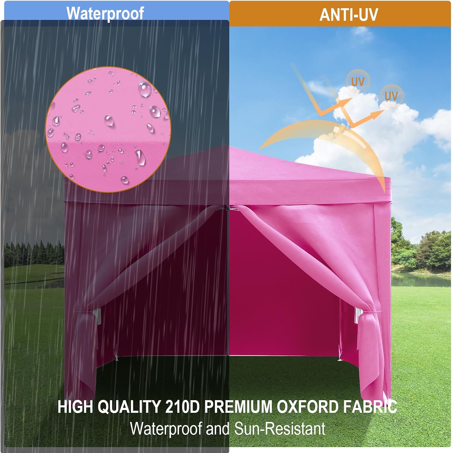 10x10 Pink Pop Up Canopy Tent with 4 Removable Sidewalls Commercial Heavy Duty Canopy All Weather Waterproof Outdoor Canopy Wedding Tents for Parties Gazebo with Carry Bag and Sandbags