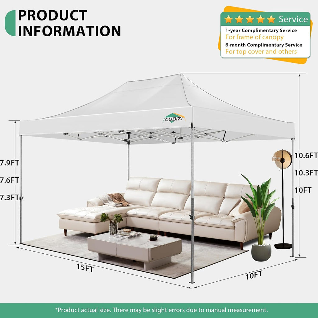 COBIZI 10x15 Heavy Duty Pop Up Canopy Tent with 4 Sidewalls Thicken Frame, Commercial Easy Up Outdoor Wedding Party Tents, All Season Waterproof Windproof with Stakes Sandbags Ropes Bag, White