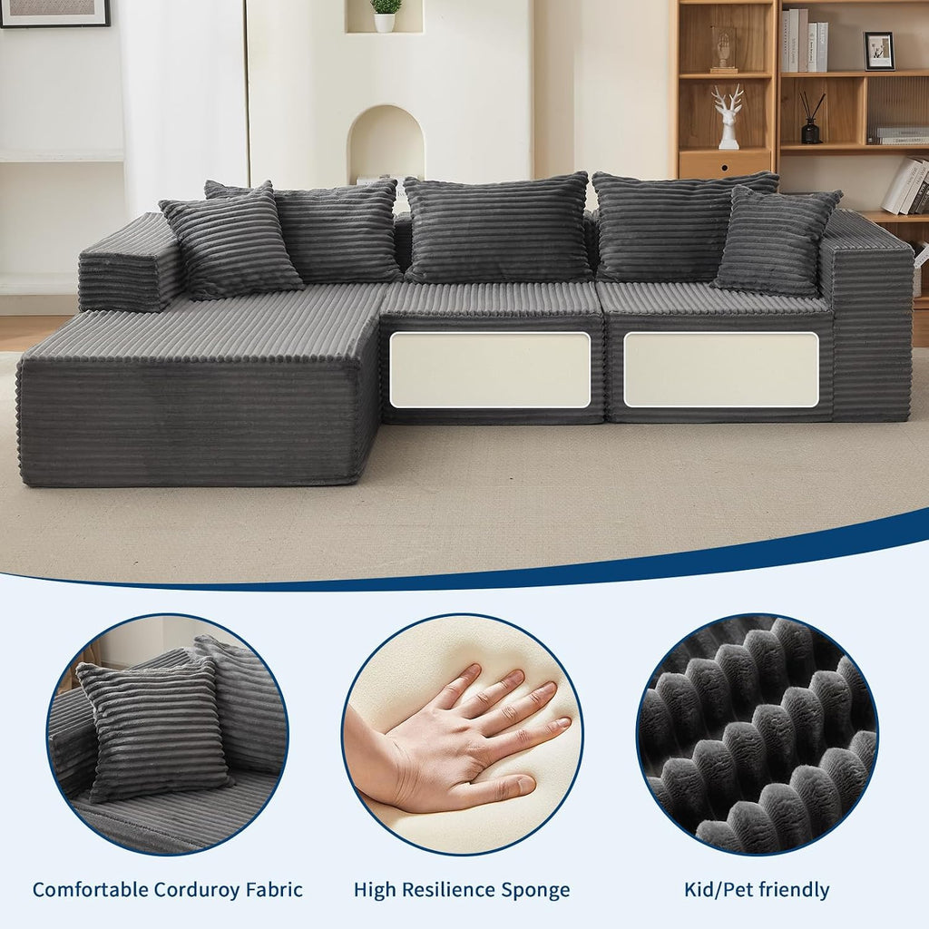 Garvee 108' Comfy Cloud Sectional Couch with Chaise, L Shaped Boneless Sofa | Gray Couches for Living Room, Modular Sofa Couch & Bed, No Assembly Required, (Gray, Left Facing Chaise)