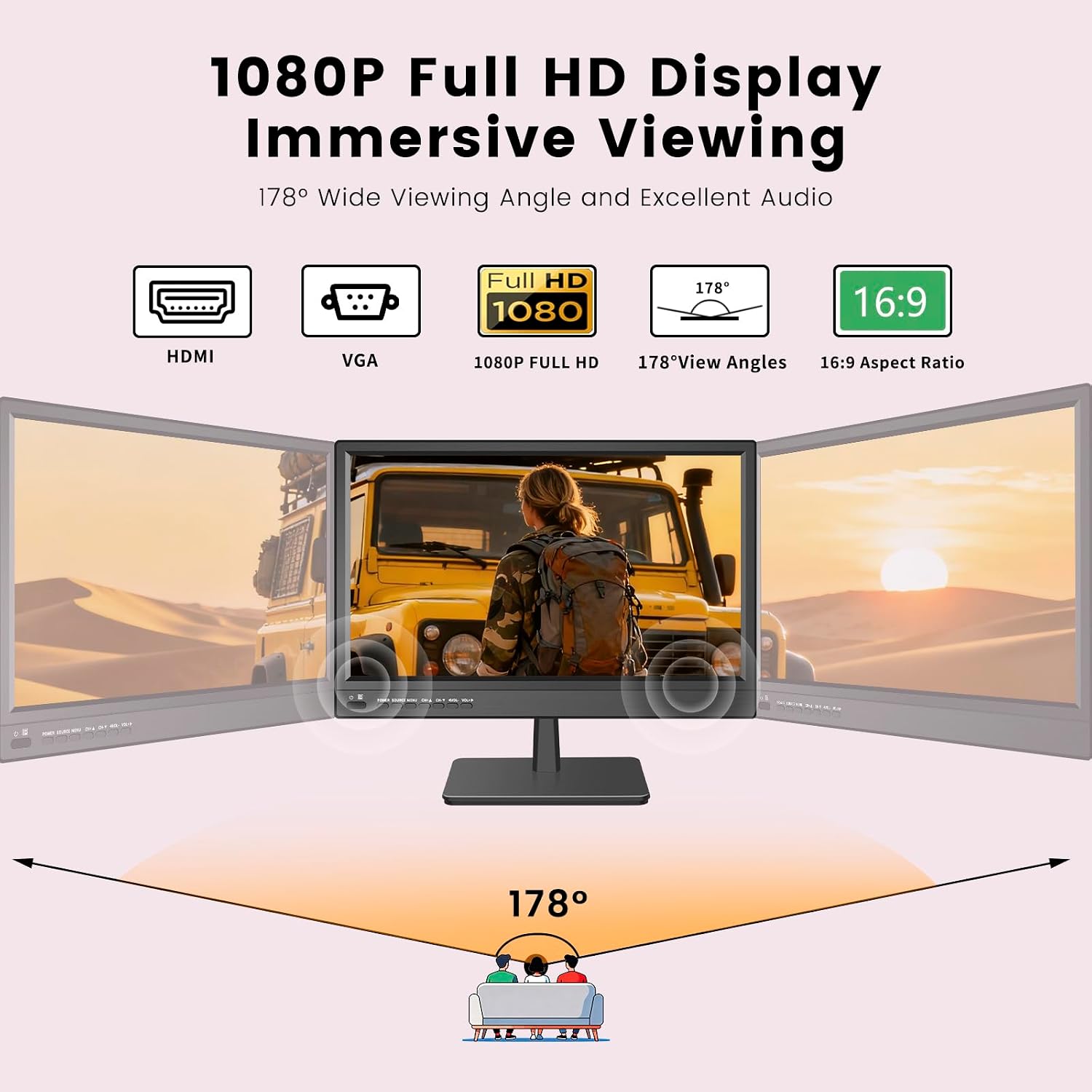 Jexiop 17inch Smart TV,Full HD 1080p LED Flat Screen with ATSC TV,with Built-in HDMI/USB-Suitable for Kitchen Kid's Room Basement or RV Camper