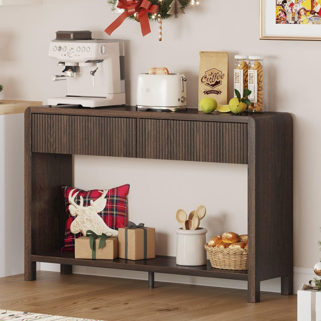 FATORRI Console Sofa Table with 2 Drawers, Wood Couch Table Behind Sofa, Farmhouse Entryway Tables for Hallway Storage (47.2 inch, Dark Walnut)