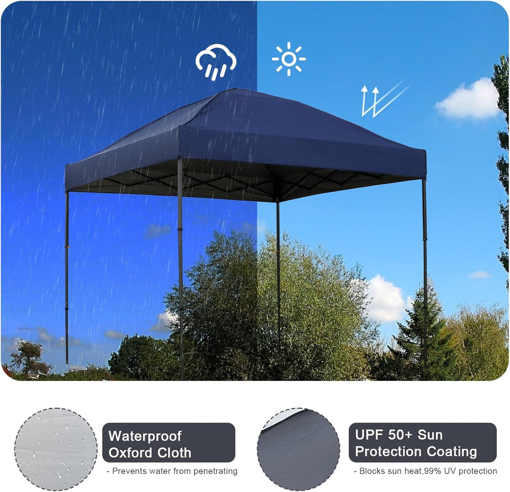 10x10 Pop Up Canopy Tent with 2 Sidewalls, Easy Up Canopy Upgraded Outdoor Party Sun Shade Tent Portable Gazebo for Beach Camping Events with Carry Bag and 4 Sand Bags (Navy Blue-New)
