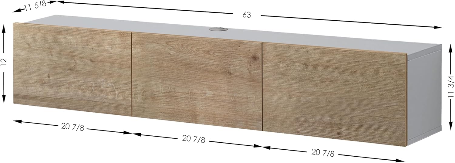 Atelier Mobili Oak TV Console, Wall Mounted TV Stand for Up to 75 Inch TV, Entertainment Center with Floating Shelf
