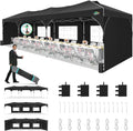 COBIZI 10x30 Pop Up Canopy Tent, Outdoor Party Tent with 5 Sidewalls, 1 Person Easy Set up, Tents for Parties with Fluorescent Strip & 4 Sandbags, Waterproof UPF50+, 3 Adjustable Height, Black