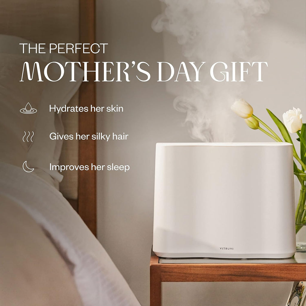 Vitruvi Cloud Bedside Humidifier, Dove, 24 Hr Run Time, 602ft Coverage, Large Home Bedroom - Night Mode - Includes 3 Month Filter
