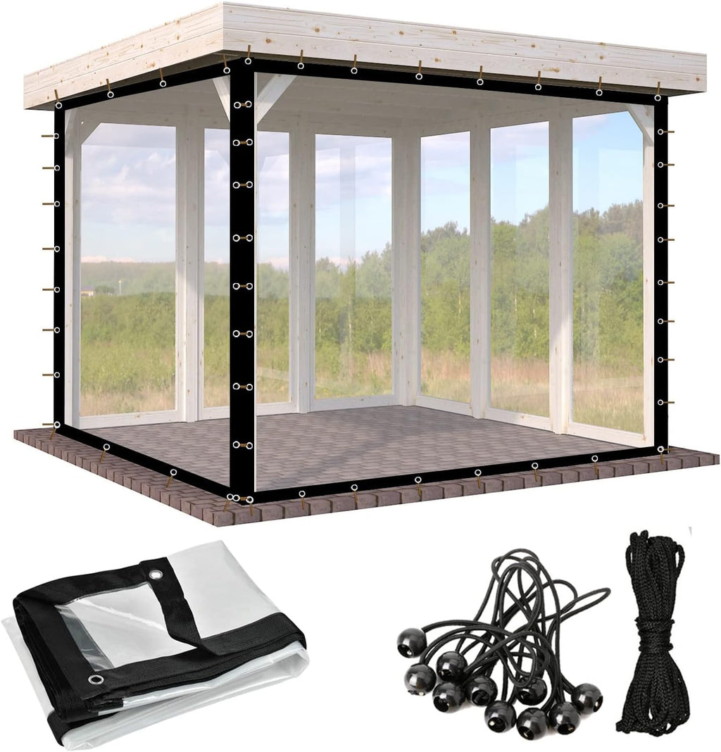 Outdoor Curtains Waterproof Thick Clear Pergola Side Panels for Garden Gazebo The Cold/Keep Warm Transparent Tarpaulin, with Anti-Rust Grommet/Customizable (Color : Clear, Size : 14' x 20')