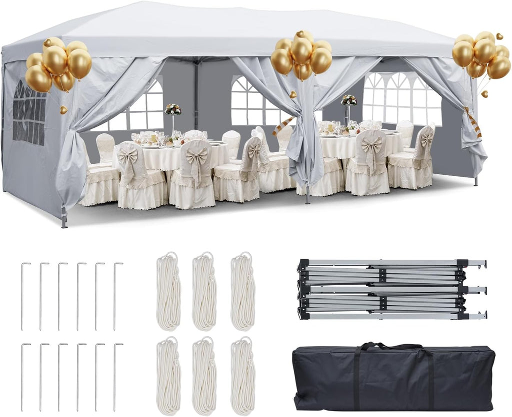 GDY 10x20 ft Instant Pop up Canopy, Party Tent Folding Heavy Duty Gazebos with Removable Sidewalls and Wheeled Bag.
