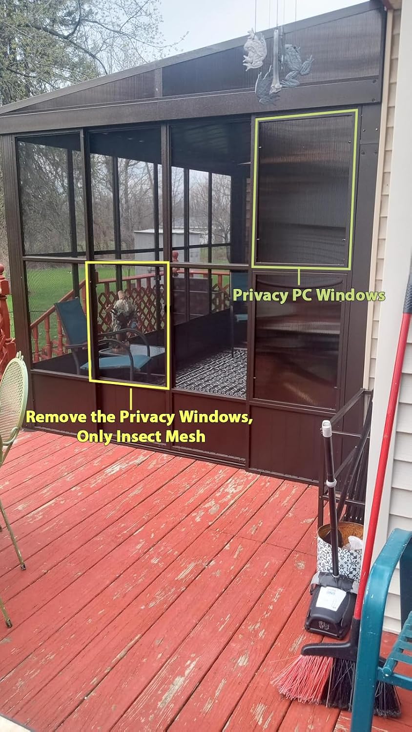 Domi 8x12FT Wall Mounted Sunroom All Season, Patio Small Solarium with 3 Sliding Double Doors, Enclosed Aluminum Lean to Gazebo with Galvanized Steel Roof, Detachable PC Windows for Deck, Backyard