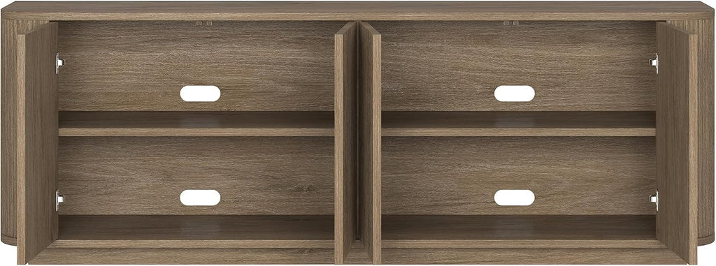 Henn&Hart Fluted TV Stand for TVs up to 75' with 2 Storage Cabinets with an Adjustable Shelf for Living Room, Family Room, or Office, Weathered Gray