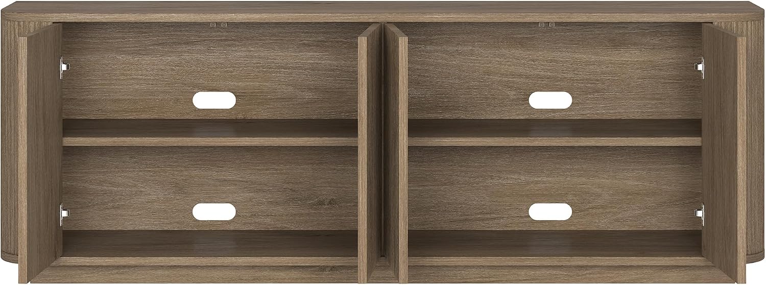 Henn&Hart Fluted TV Stand for TVs up to 75' with 2 Storage Cabinets with an Adjustable Shelf for Living Room, Family Room, or Office, Weathered Gray