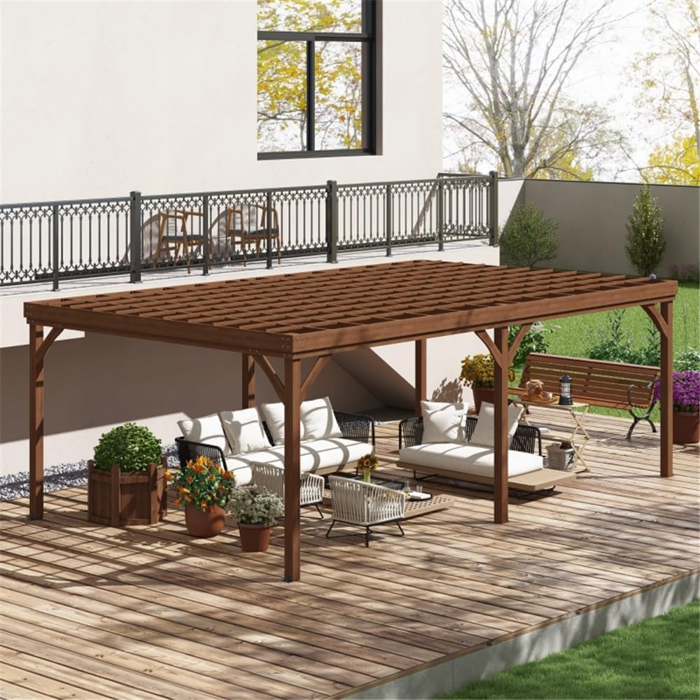 20 x 12 ft Wood Pergola Quality Solid Wood Gazebo Pavilion for Backyard Deck Patio Outdoor Large Pergola Grape Trellis Grill Gazebo, Strong Sturcture,Snow and Wind Supported (Brown)