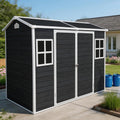 Storage Shed, 4x8ft Outdoor Storage Shed with Floor Included with 2 Windows and Lockable Door, Resin Sheds for House Garden Tools, Bike, Motorcycle, Lawn Mover, Arched Roof, Black