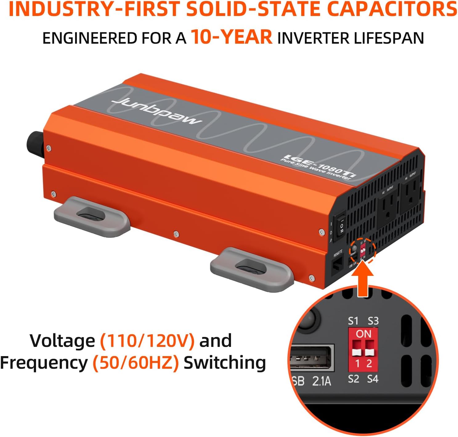 1080W Pure Sine Wave Inverter 12V to 110V Ultra Quiet, Game-Changing Design | 12V to 110 Converter for Home, RV, Camping, Off-Grid & Outdoor Adventures丨DC to AC (LGE-12V-1080Ti)