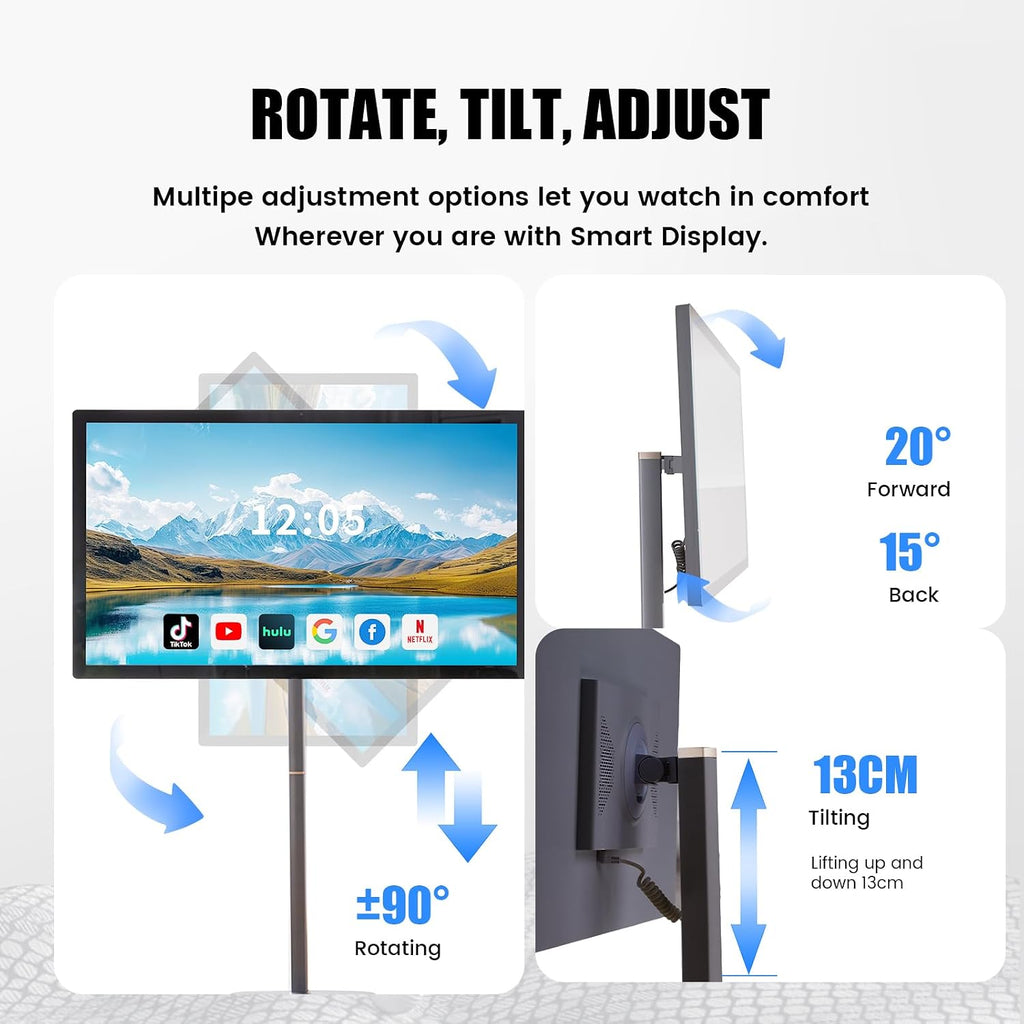 32 Inch Smart Portable TV on Wheels,FHD Touch-Screen-Monitor,Wireless RollableTV, 8G RAM,128G Storage,Built-in 6-8H Battery,Android 14,Full Swivel Rotation,Remote Control (Grey)