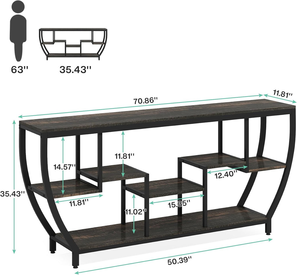 Tribesigns 70.9 Inch Long Sofa Table with Shelves, Rustic Console Table with Storage, Industrial Entryway Table TV Stand, Behind Couch Table Accent Tables for Living Room, Hallway, Foyer, Dark Grey