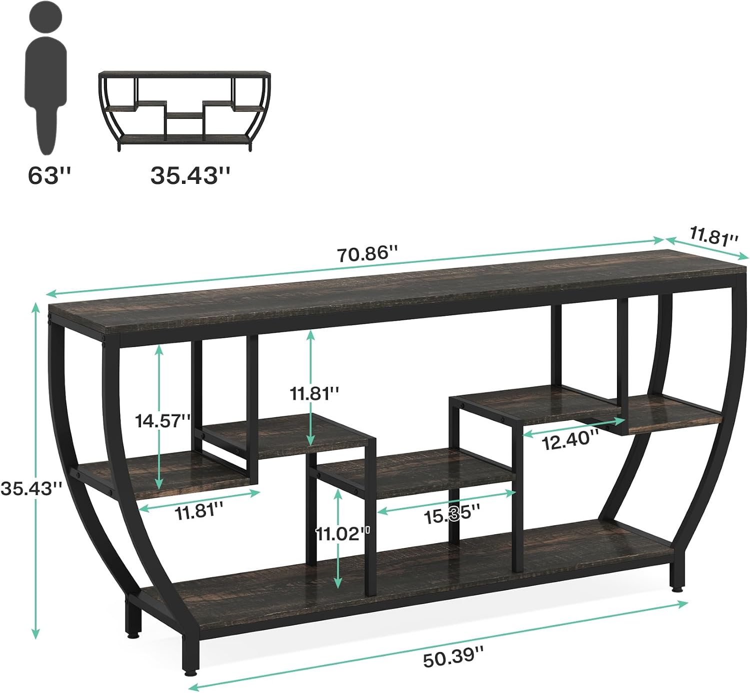 Tribesigns 70.9 Inch Long Sofa Table with Shelves, Rustic Console Table with Storage, Industrial Entryway Table TV Stand, Behind Couch Table Accent Tables for Living Room, Hallway, Foyer, Dark Grey