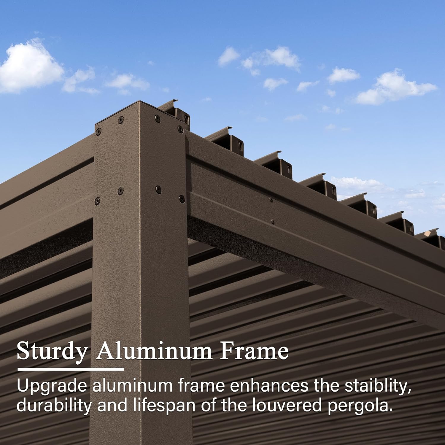 Domi Outdoor Pergola 10x16FT with Adjustable Steel Roof, Louvered Pergola Aluminum Frame for Backyard, Garden and Lawn,Brown