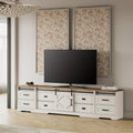WAMPAT 3-in-1 Modern Farmhouse TV Stand for TVs up to 110',Large Wood Entertainment Center with 4 Drawers and Sliding Barn Door Cabinet for Living Room,Wood Grain Purposeful Distressing,Antique White