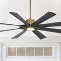 Possini Euro Design 60' Defender Modern Outdoor Ceiling Fan with LED Light Remote Control Soft Brass Matte Black Damp Rated for Patio Exterior House Home Porch Gazebo Garage Barn