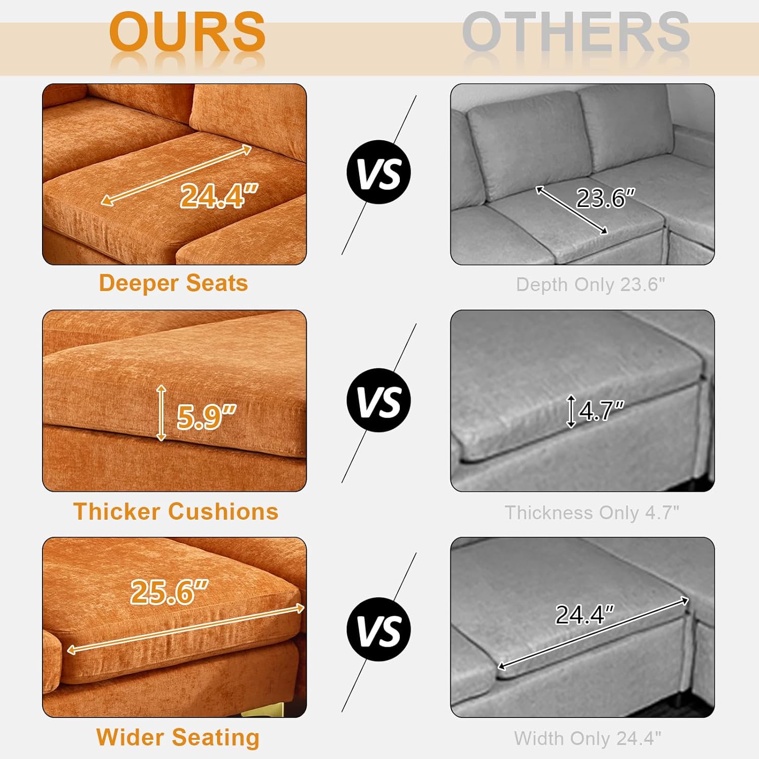 VINGLI 110' Sectional Couches for Living Room,U Shape Couch with Double Chaise, 4-Seat Sofa Set with Chenille Fabric for Home Furniture,Burnt Orange