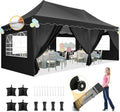 HOTEEL 10x20 Pop up Canopy Tent with 6 Removable Sidewalls, Wave Hem Roof 10x20 Canopy with Wheel Bag and 4 Sandbag, Commercial Pop up Tent Waterproof Sunshade for Market Wedding Party Stall (Black)