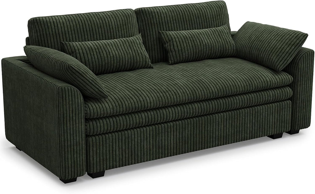 Belffin Large Modular Sectional Sofa with Deep Chaise Modular Sectional Loveseat Sofa with 9' Soft Dual-Layer 2 Seater Sofa Couch Corduroy Green